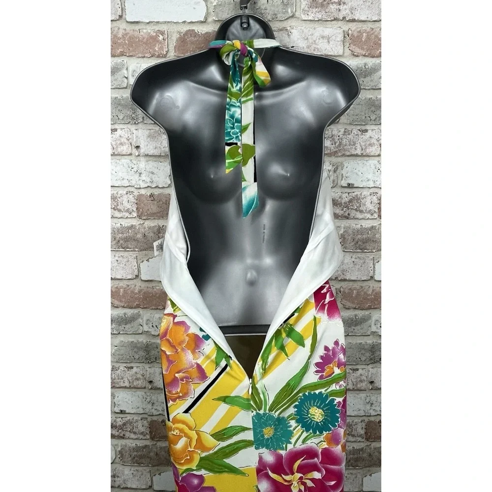 Cache Vintage 90's Tropical Floral Halter Bodycon Stretch Dress - size‎ 0
